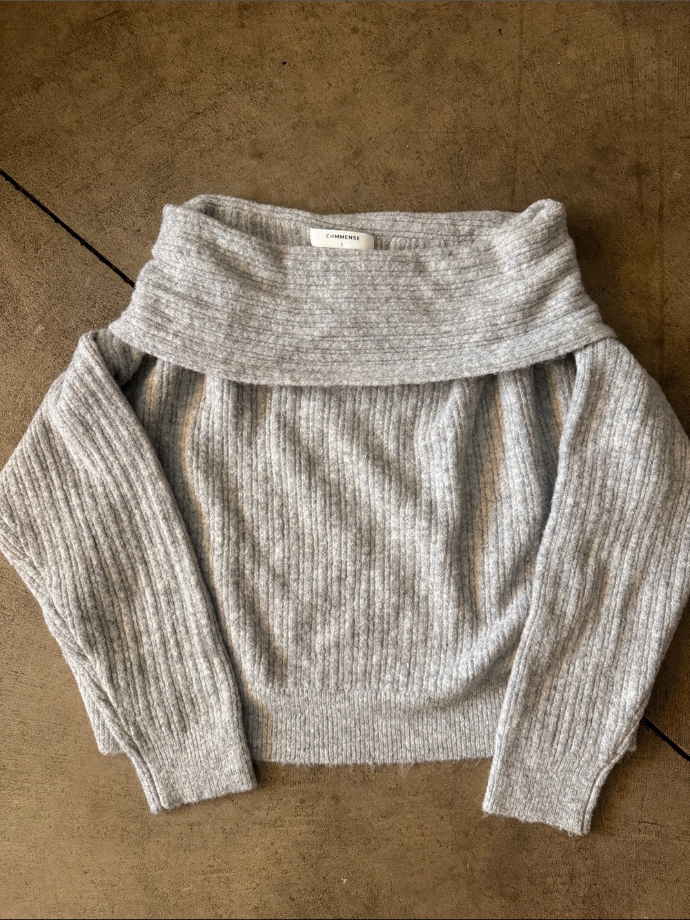 Commense Off-the-Shoulder Ribbed Sweater - Light Gray size L NWOT